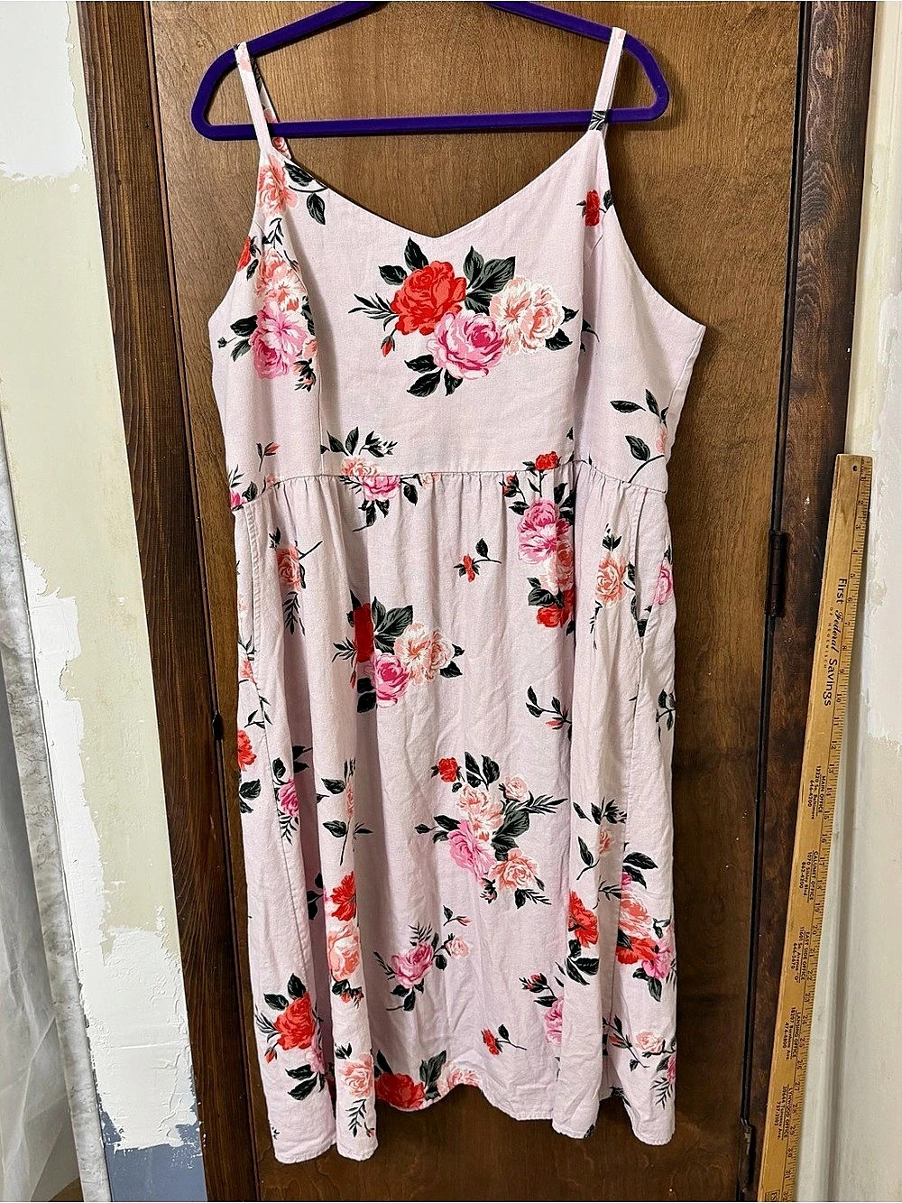 Old Navy XXL Linen-Blend Cami Midi Dress Pink & Red